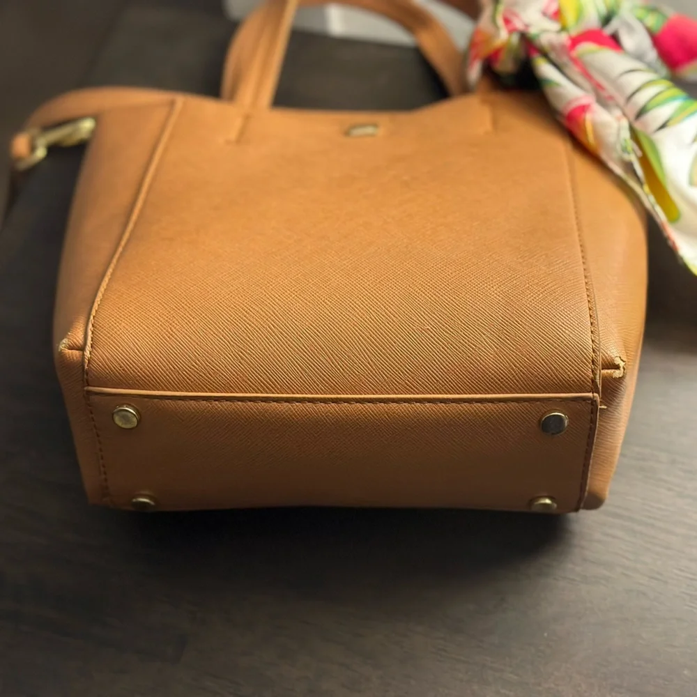 Tan Leather Crossbody with Decorative Scarf